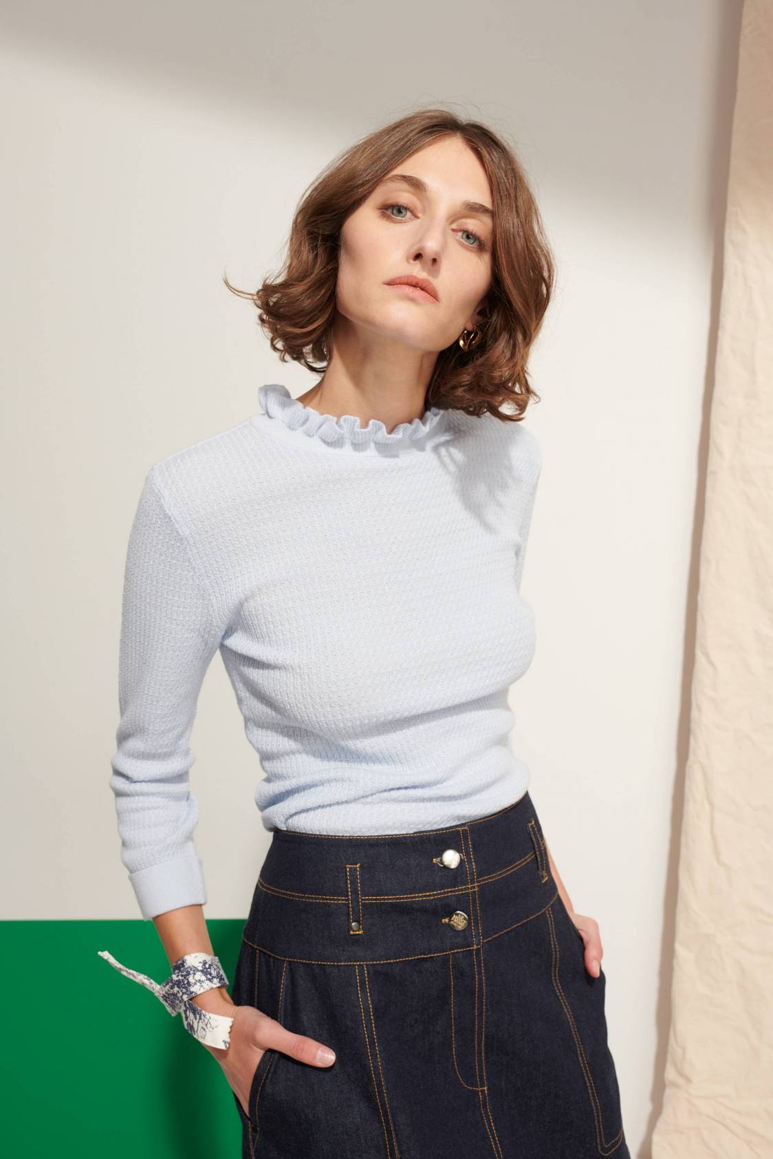 Textured-knit Gather-collar Sweater