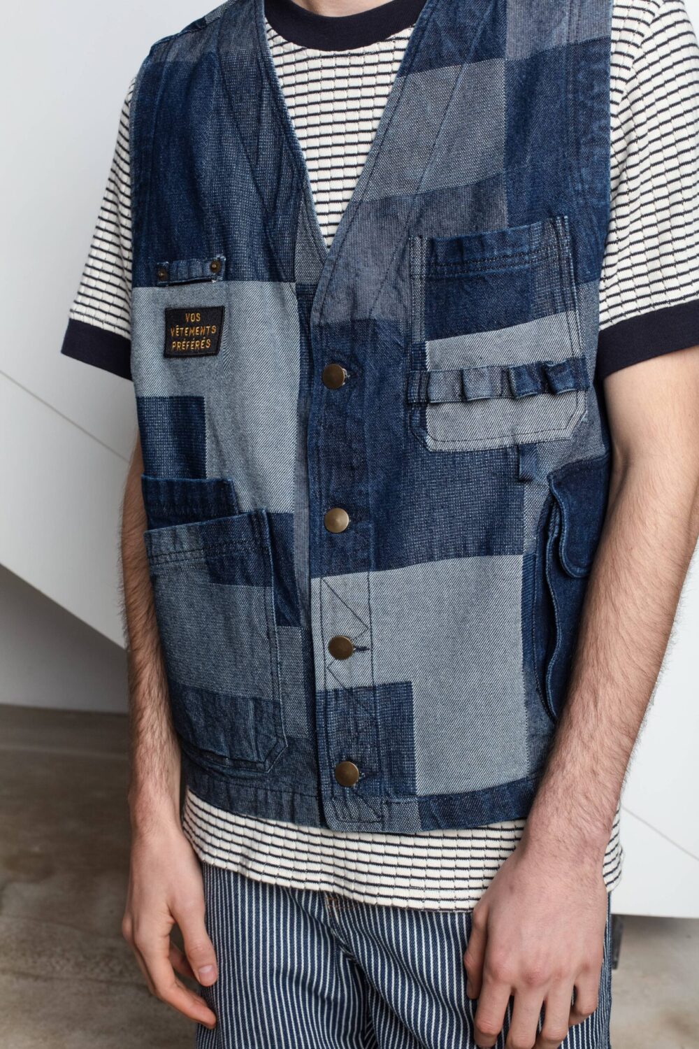 VIZU - PATCHWORK SLEEVELESS JACKET - L, BLUE