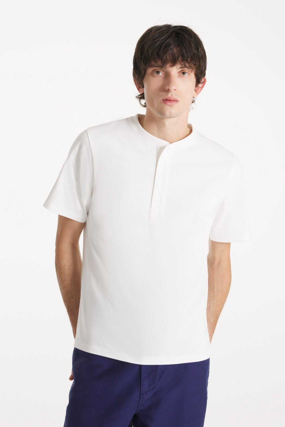 TRENOR - T-SHIRT WITH TUNISIAN COLLAR - L, OFFWHITE