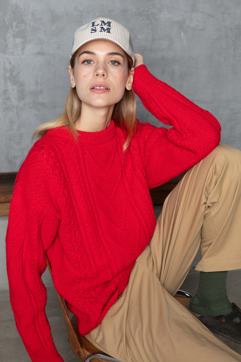 SANELLE - CABLE-KNIT SWEATER - RED, seconde vue