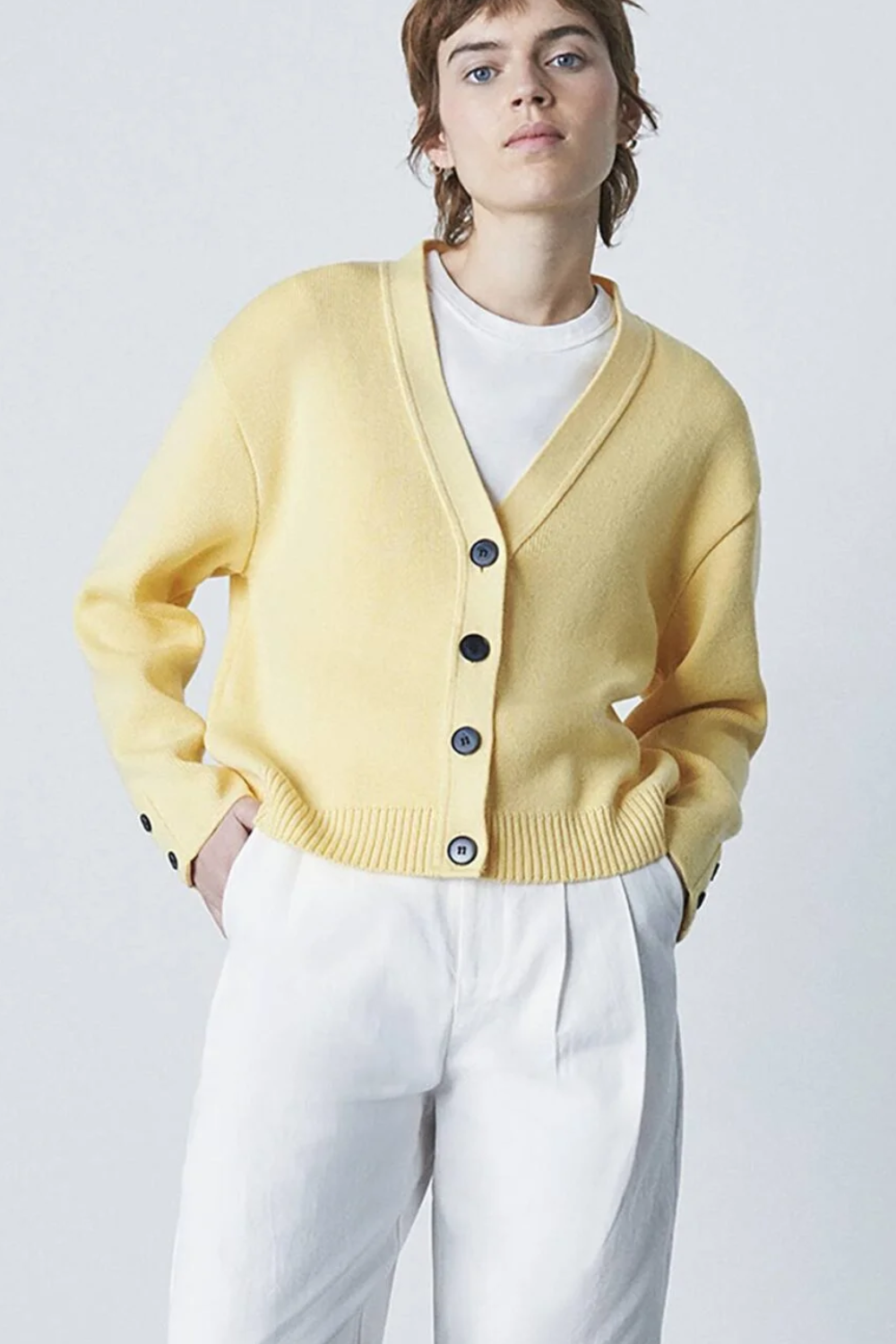 Gigi - Ribbed Knit Cardigan - M, YELLOW