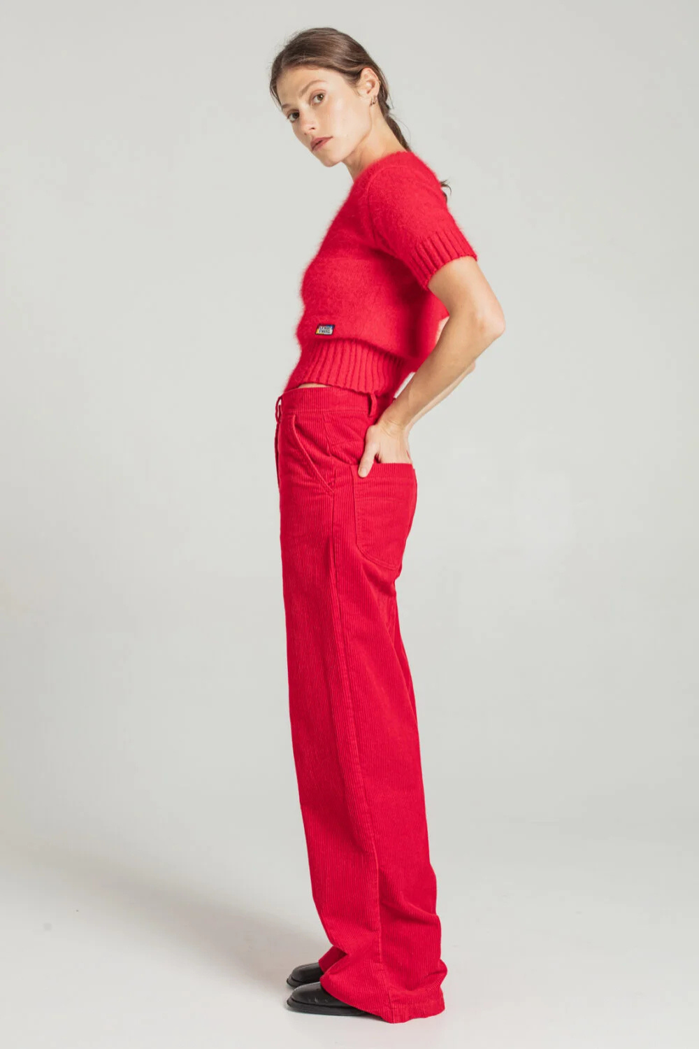 Pantalon velour rose pecler