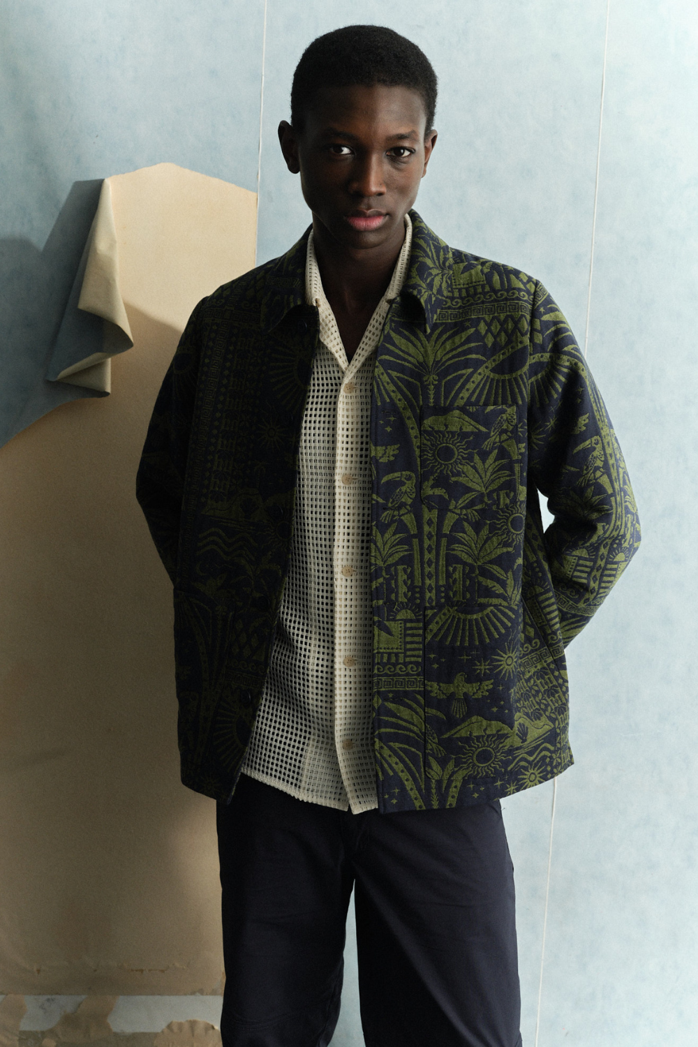 VACO - PRINTED JACQUARD JACKET - XXL, NAVY