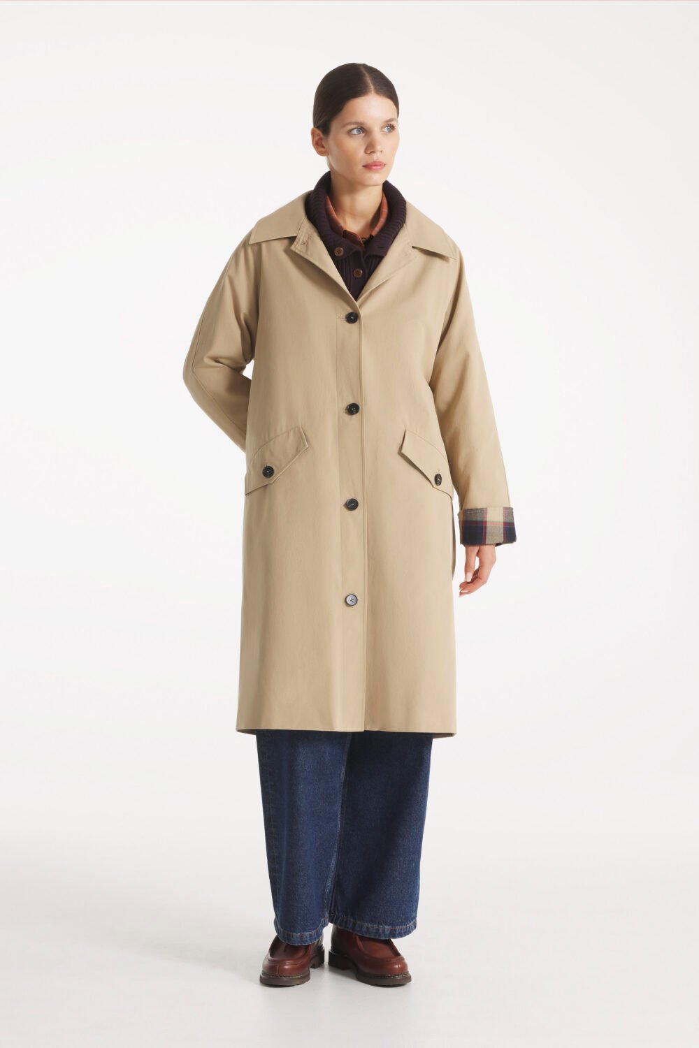 MILA - TARTAN-LINED TRENCH COAT - 34, BEIGE
