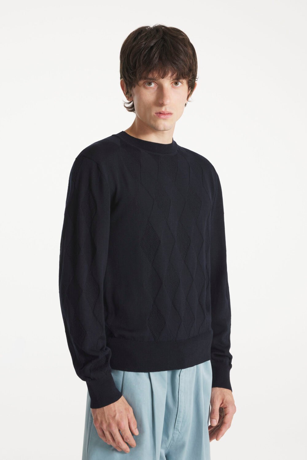 SOLAM - PULL TEXTURÉ AJUSTÉ - L, MARINE