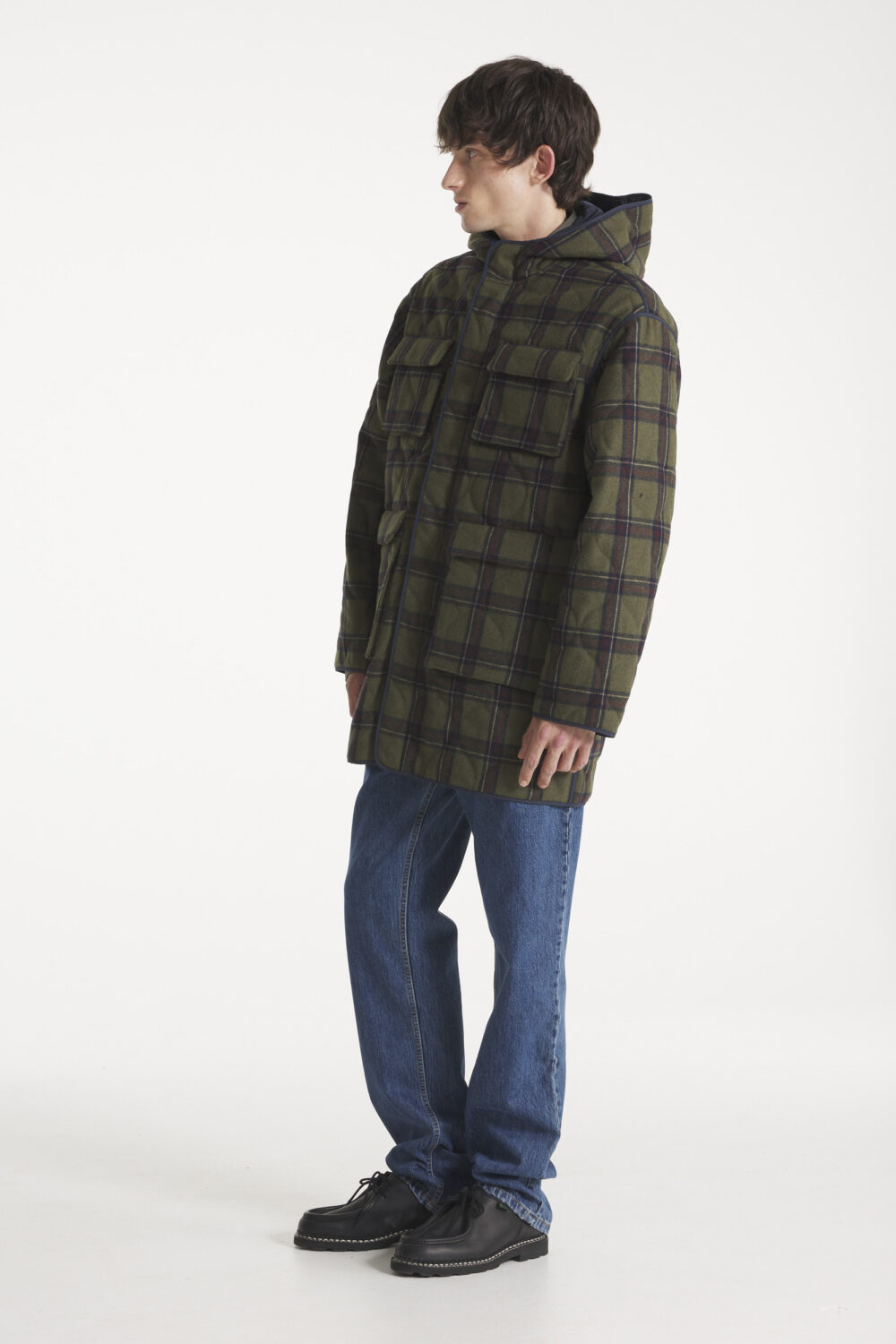 MARLOW - WOOL TARTAN PARKA - XL, KAKI