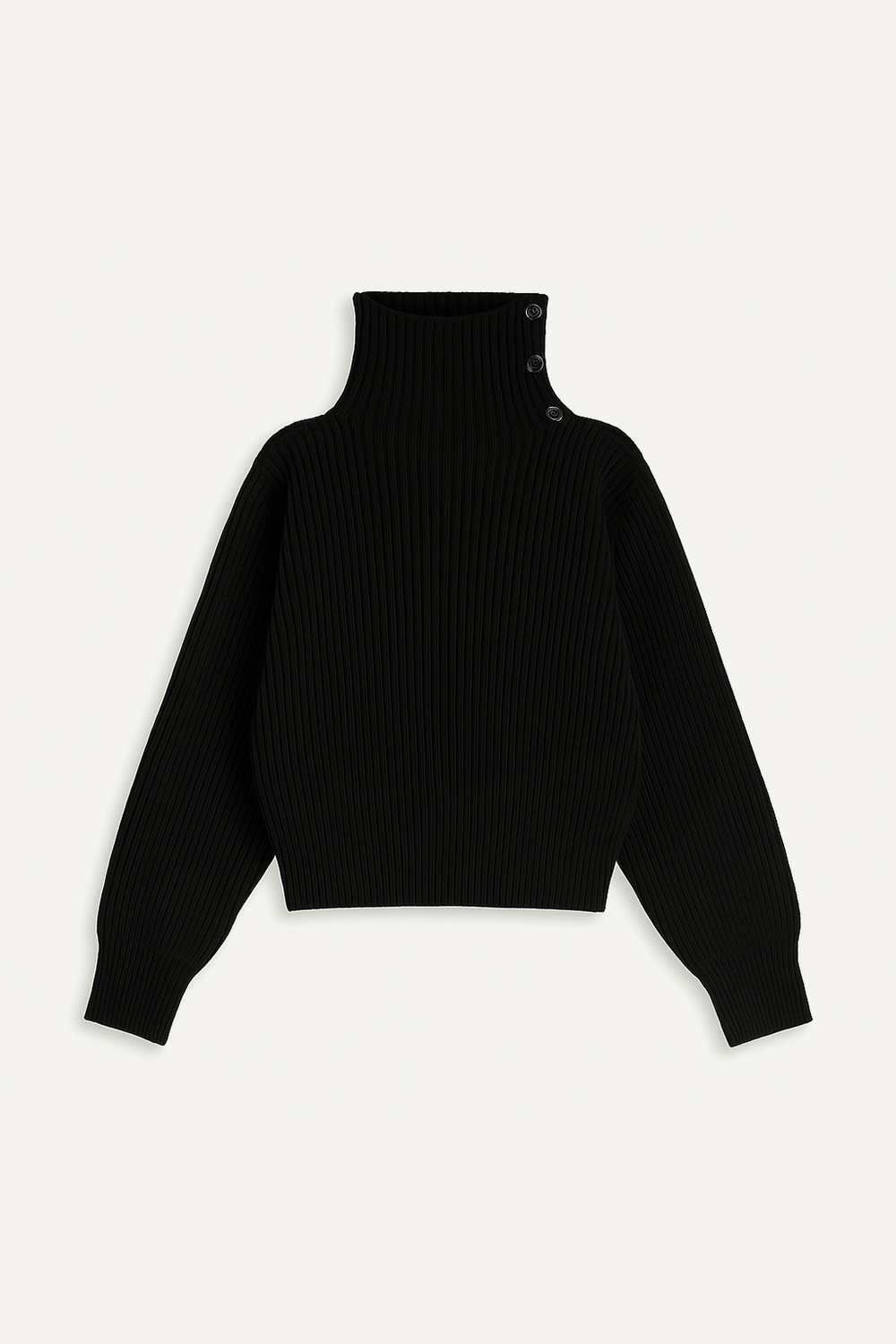 SAMION - RIB KNIT SWEATER - M, BLACK