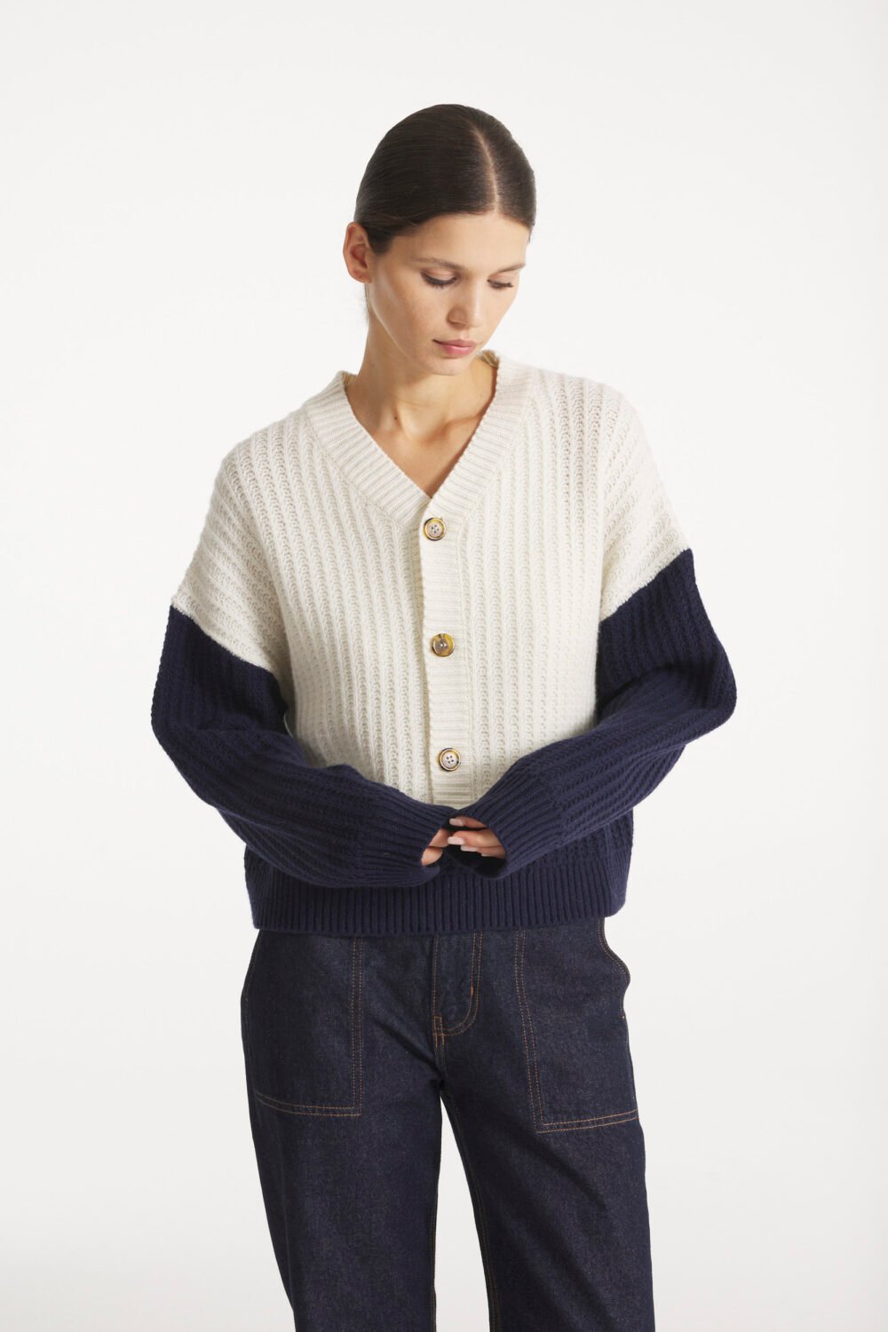 SUYOR - PULL BOUTONNÉ EN LAINE - L, MARINE