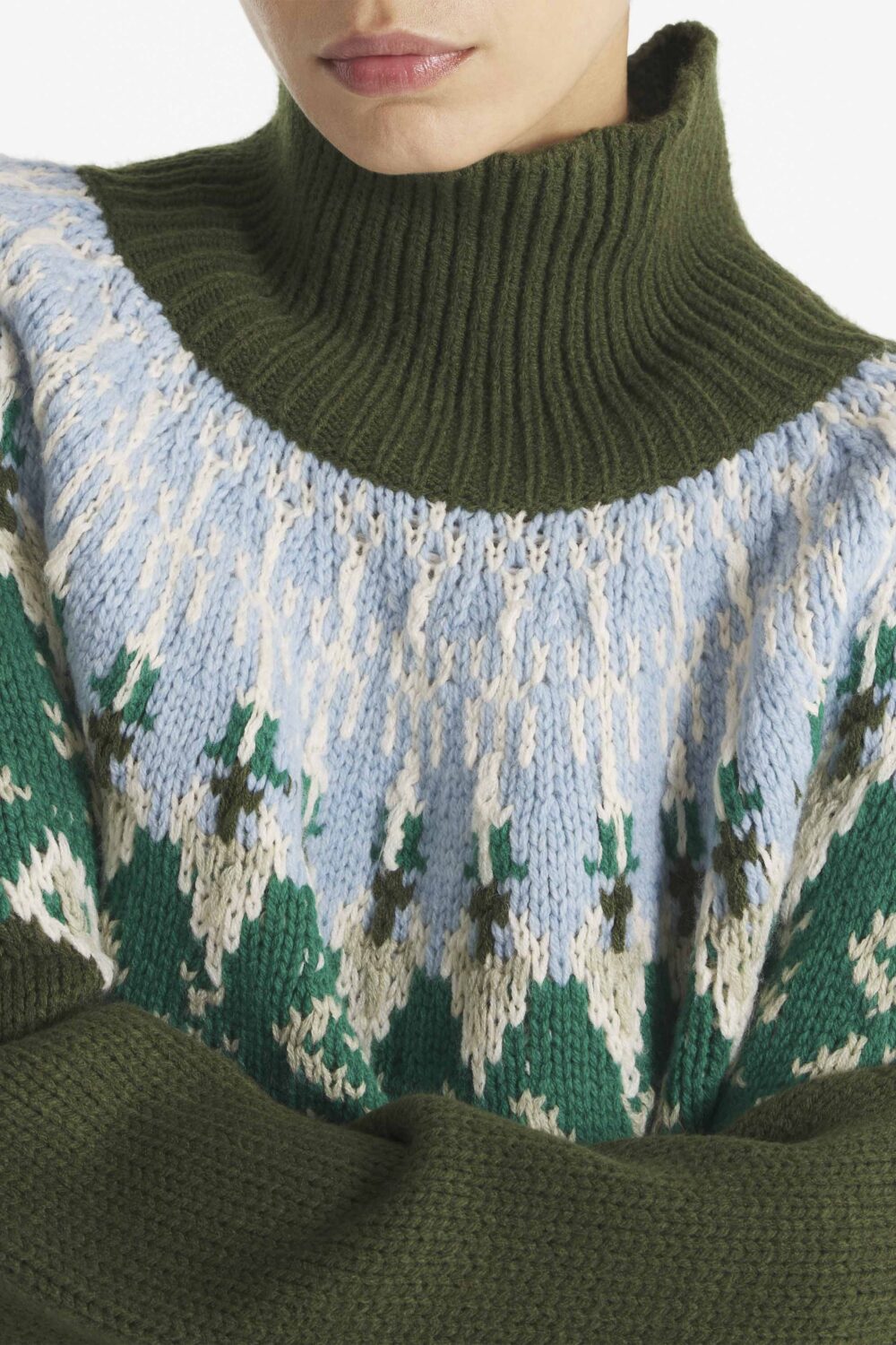 SILEDA - OVERSIZE JACQUARD SWEATER - S, KAKI