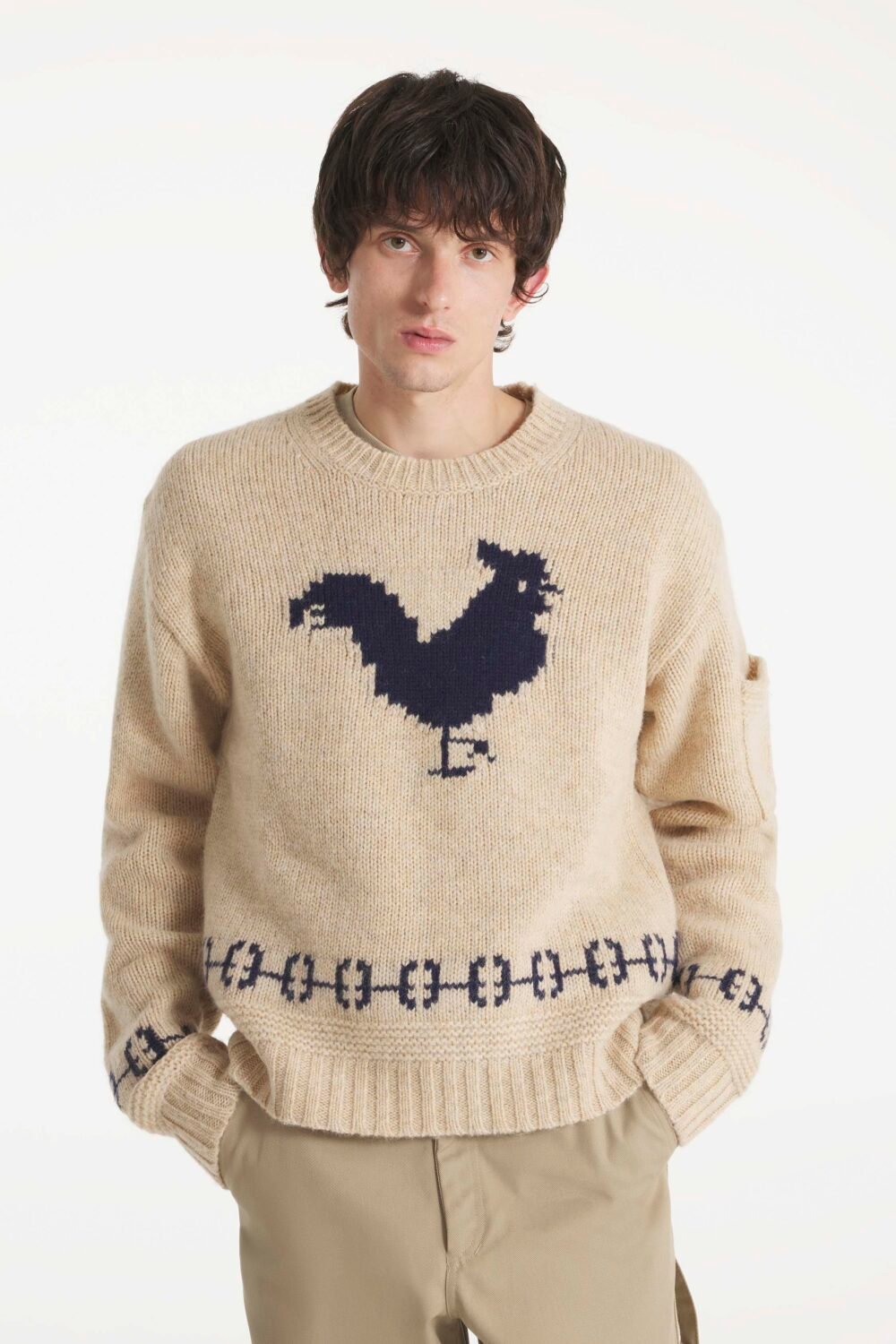 SOCA - INTARSIA SWEATER - L, BEIGE