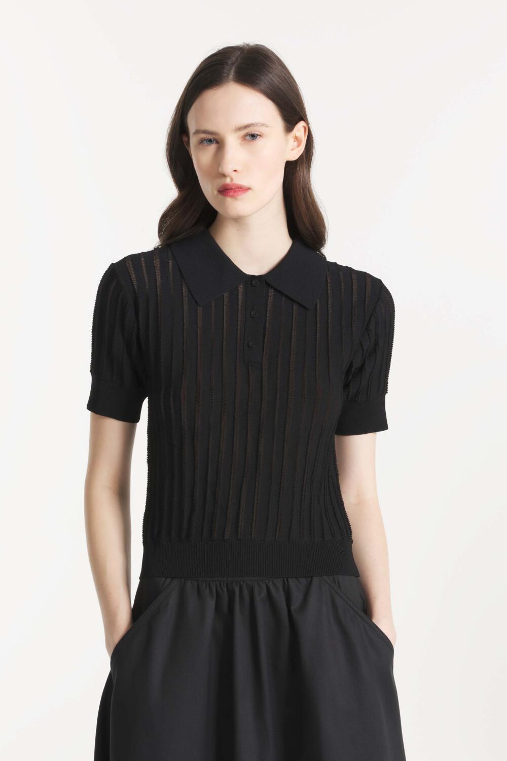 SALLY – OPENWORK KNITTED POLO SHIRT