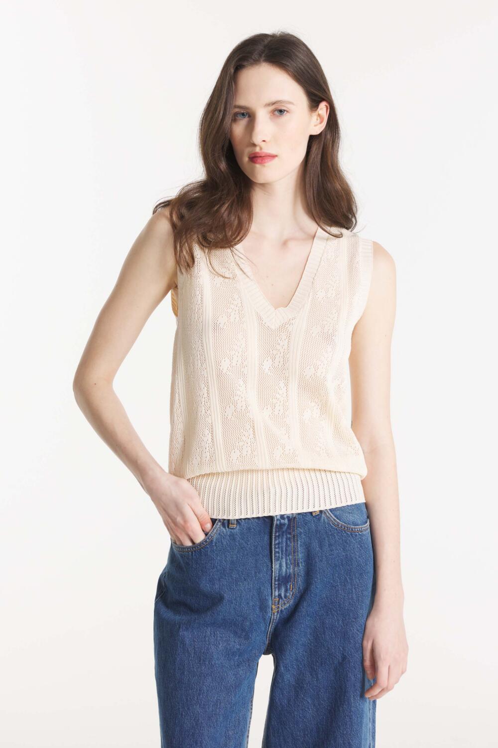 SABILA - PULL SANS MANCHES - S, ECRU