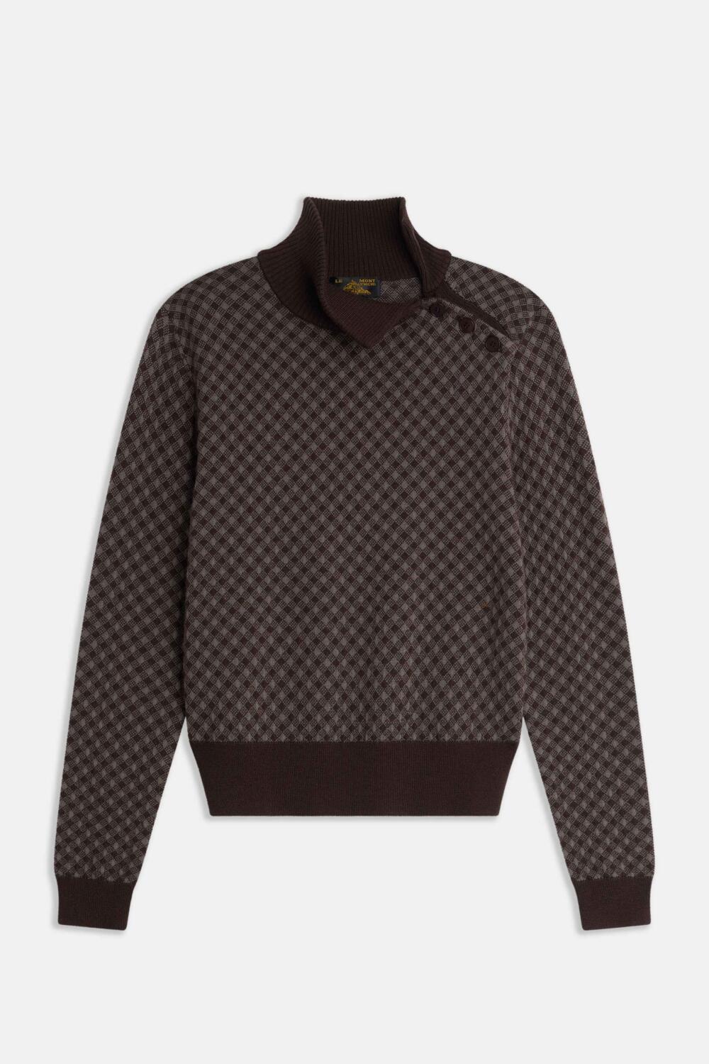 SARINA-JACQUARD SWEATER - L, BROWN