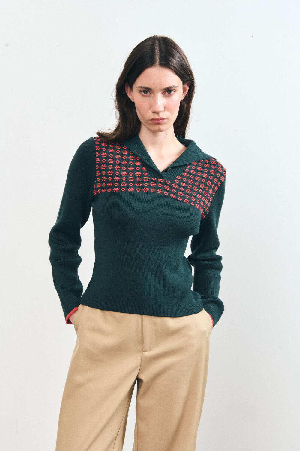 SAMIA-JACQUARD SWEATER - L, GRIS