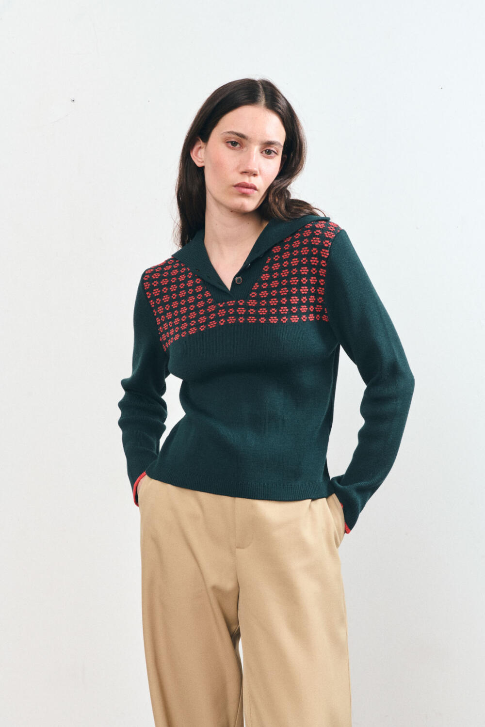 SAMIA-JACQUARD SWEATER - XS, GREEN