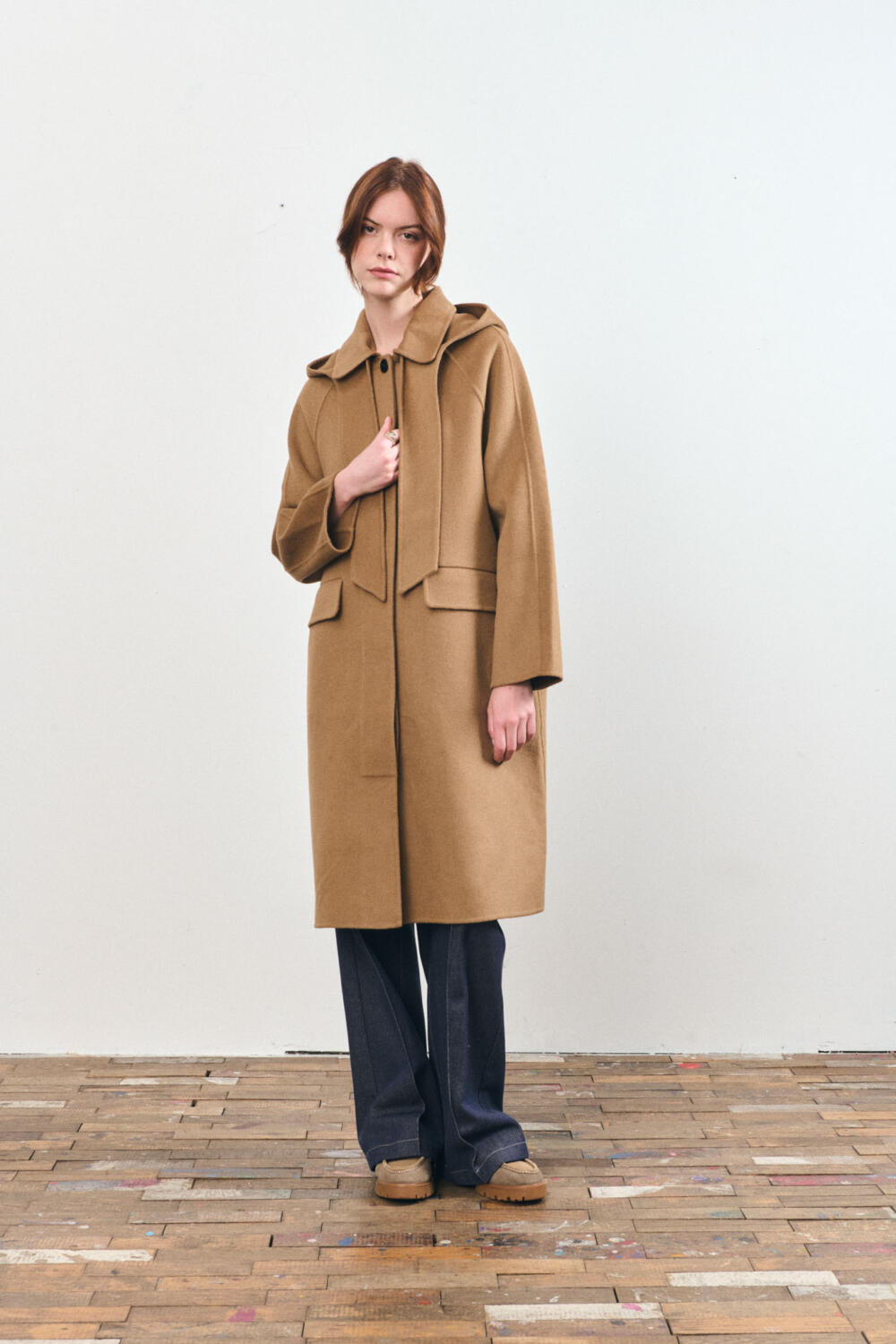 MAJDA - LONG HOODED COAT - 34, mocha