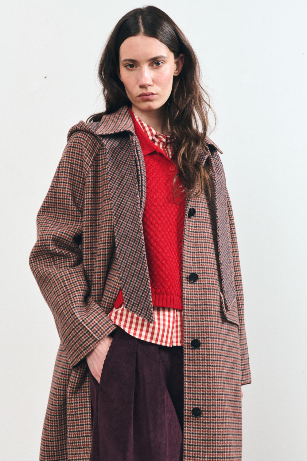 MERRY - Houndstooth Coat - 34, BROWN