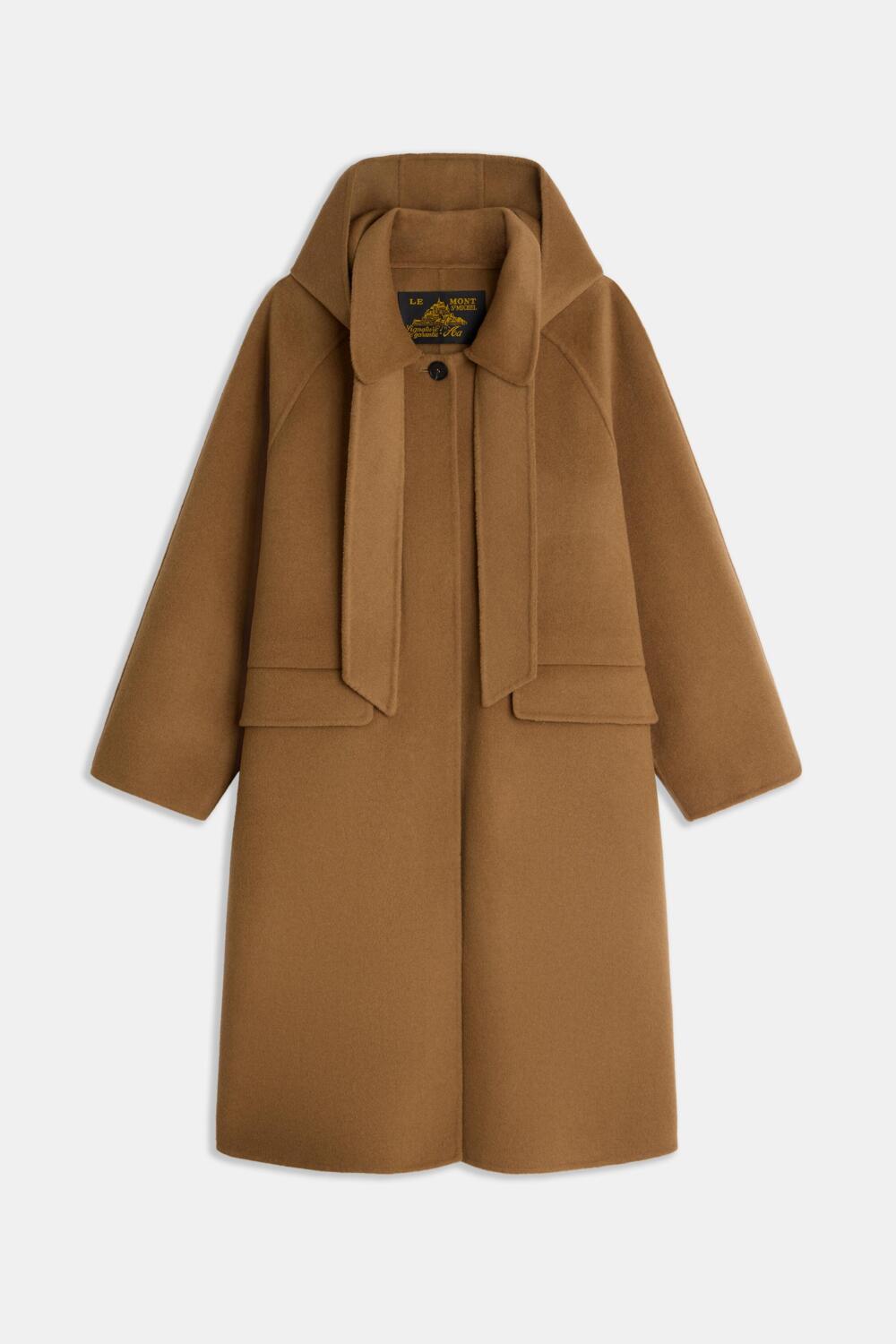 MAJDA - LONG HOODED COAT - 36, mocha