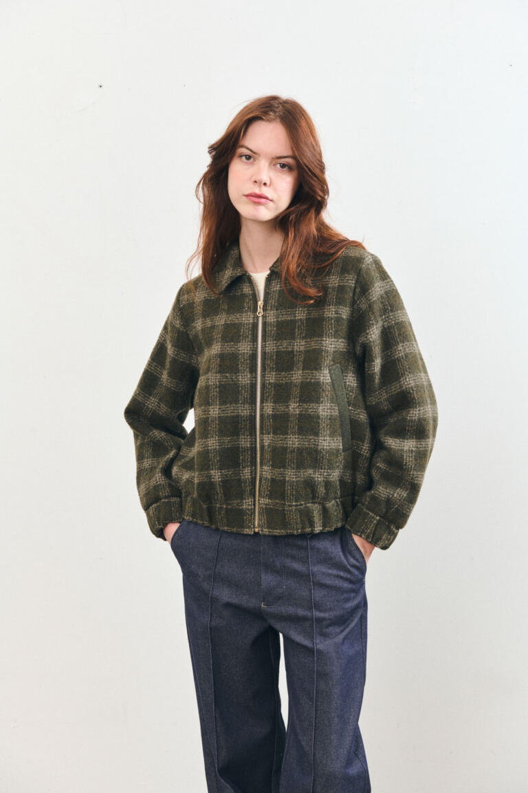 VALAYA-CHECKED JACKET WITH ZIP - KAKI