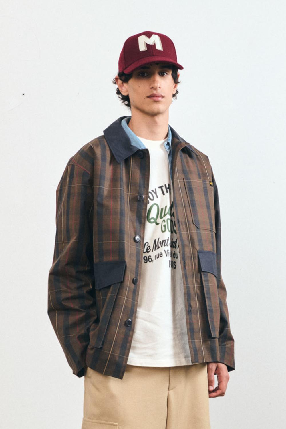 VERNEUL - CHECKED JACKET - XS, BROWN